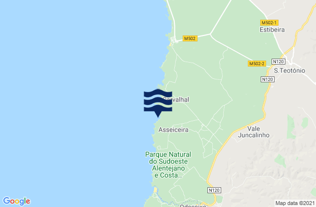 Carte des horaires des marées pour Praia da Amália, Portugal
