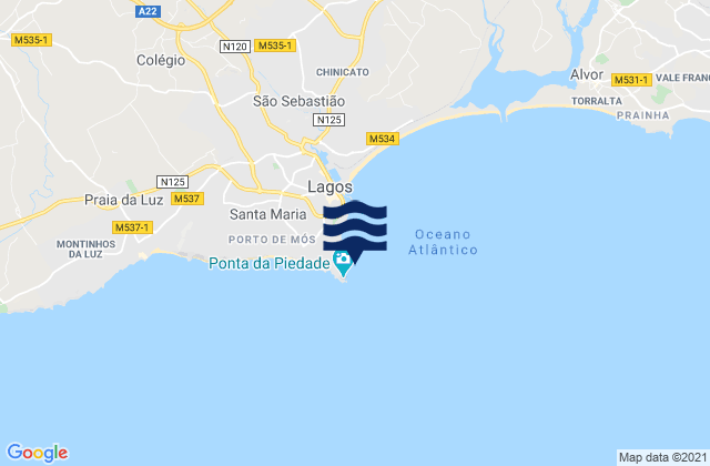Carte des horaires des marées pour Praia da Ana, Portugal
