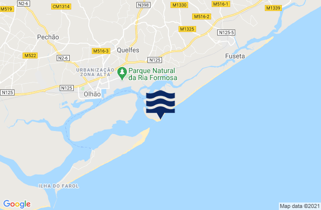 Carte des horaires des marées pour Praia da Armona, Portugal