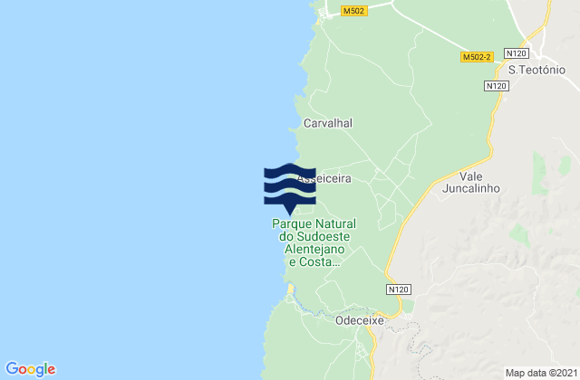 Carte des horaires des marées pour Praia da Azenha do Mar, Portugal