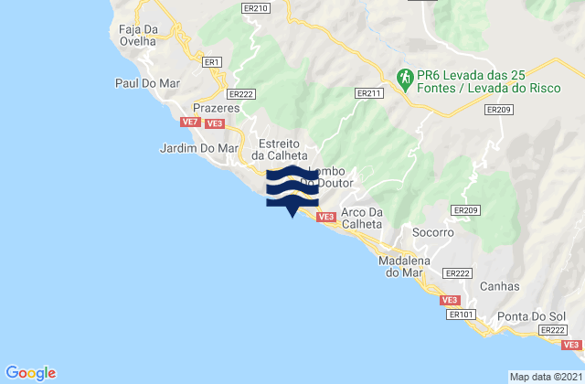 Carte des horaires des marées pour Praia da Calheta, Portugal