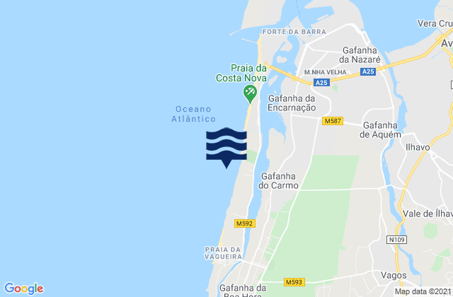 Carte des horaires des marées pour Praia da Costinha, Portugal