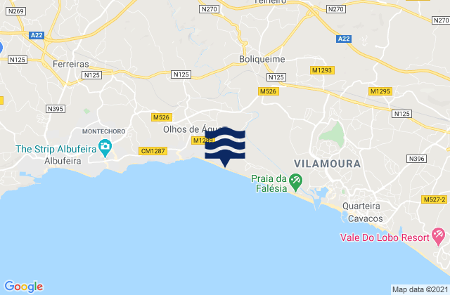 Carte des horaires des marées pour Praia da Falésia, Portugal