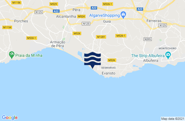 Carte des horaires des marées pour Praia da Galé, Portugal
