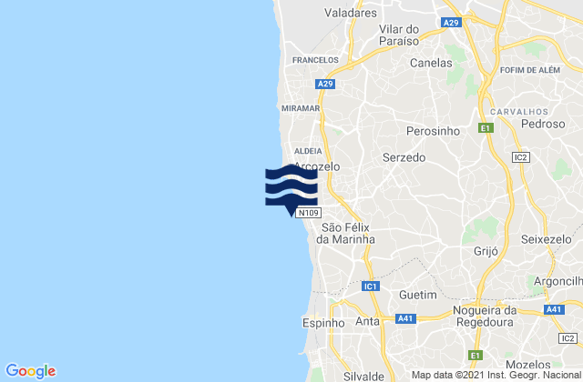 Carte des horaires des marées pour Praia da Granja, Portugal