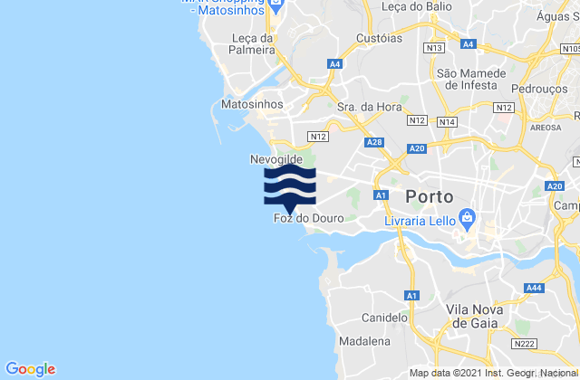 Carte des horaires des marées pour Praia da Luz, Portugal