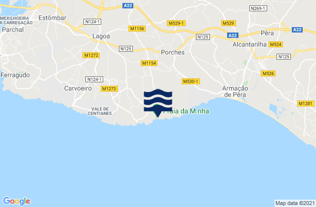 Carte des horaires des marées pour Praia da Marinha, Portugal