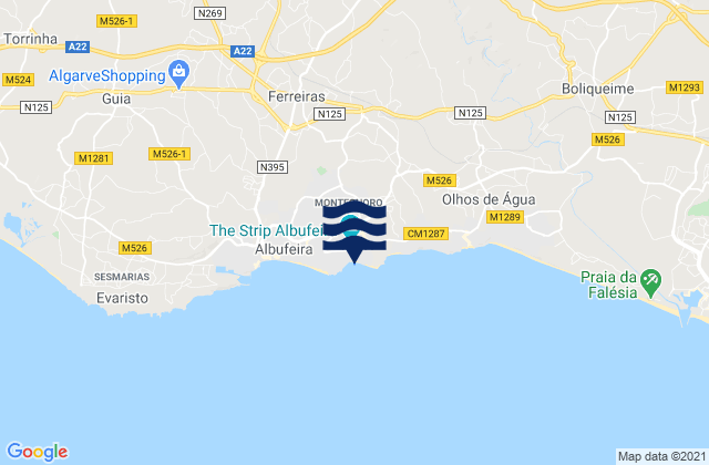 Carte des horaires des marées pour Praia da Oura, Portugal