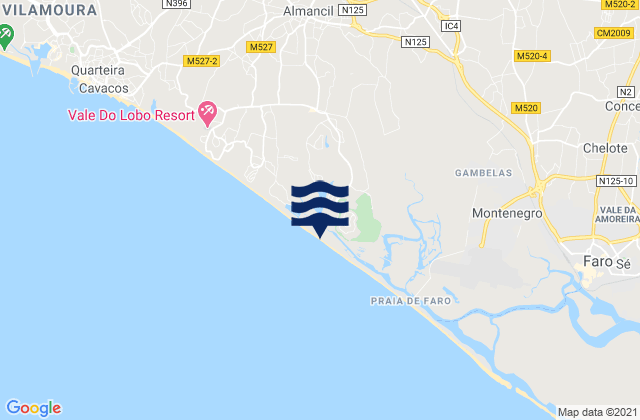 Carte des horaires des marées pour Praia da Quinta do Lago, Portugal