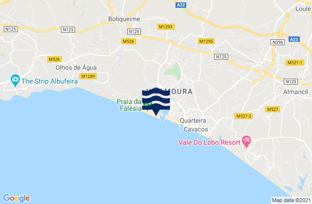 Carte des horaires des marées pour Praia da Rocha Baixinha, Portugal