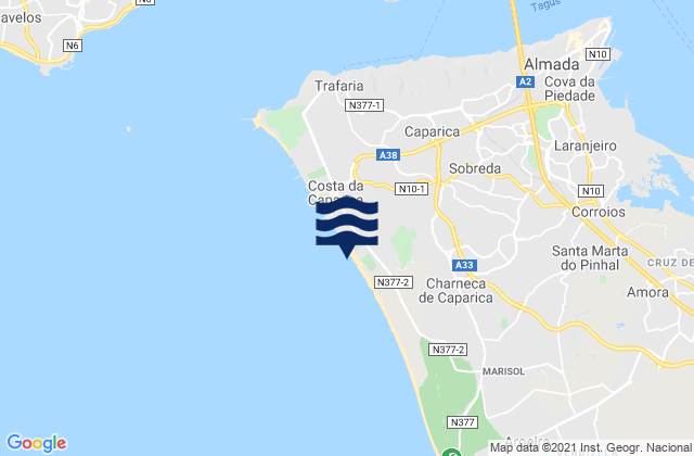 Carte des horaires des marées pour Praia da Saude, Portugal