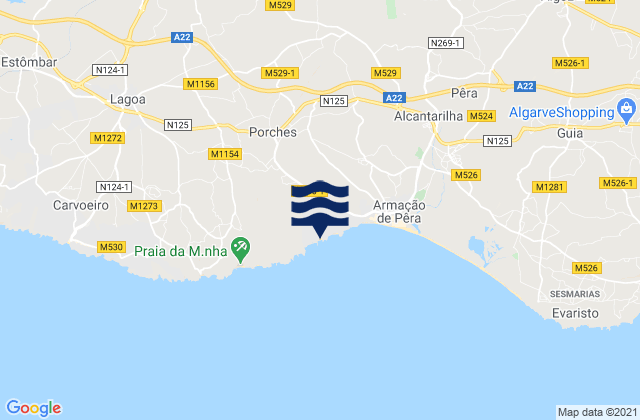 Carte des horaires des marées pour Praia da Senhora da Rocha, Portugal