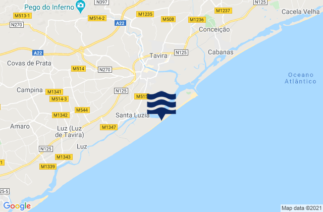 Carte des horaires des marées pour Praia da Terra Estreita, Portugal