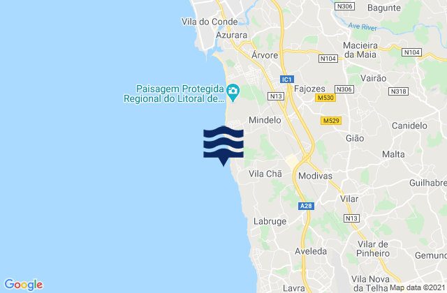 Carte des horaires des marées pour Praia da Terra Nova, Portugal