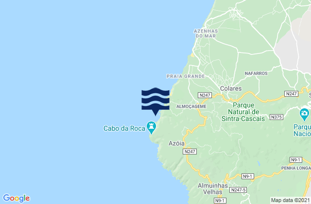 Carte des horaires des marées pour Praia da Ursa, Portugal