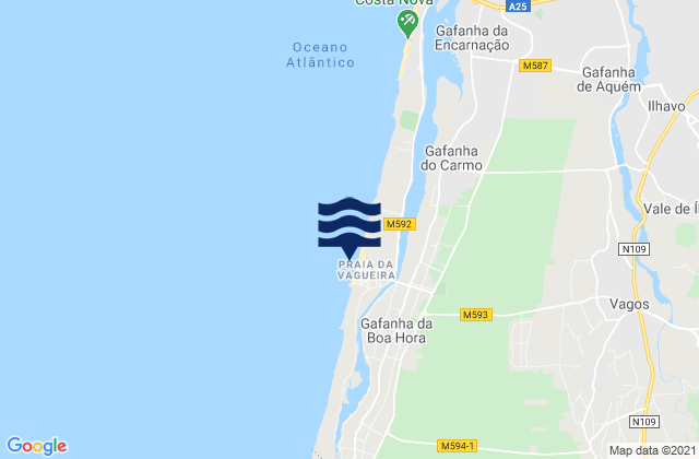 Carte des horaires des marées pour Praia da Vagueira, Portugal
