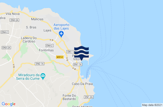 Carte des horaires des marées pour Praia da Vitória, Portugal
