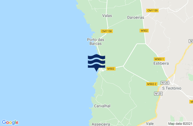 Carte des horaires des marées pour Praia da Zambujeira, Portugal