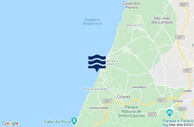 Carte des horaires des marées pour Praia das Maçãs, Portugal