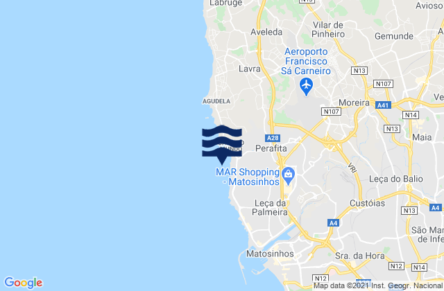 Carte des horaires des marées pour Praia das Salinas, Portugal