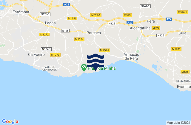 Carte des horaires des marées pour Praia de Albandeira, Portugal