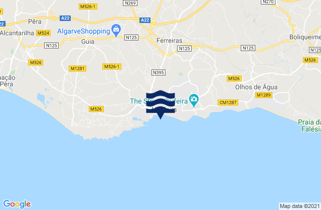 Carte des horaires des marées pour Praia de Albufeira, Portugal