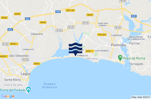 Carte des horaires des marées pour Praia de Alvor, Portugal