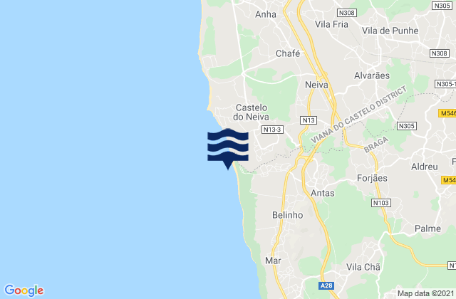 Carte des horaires des marées pour Praia de Antas, Portugal