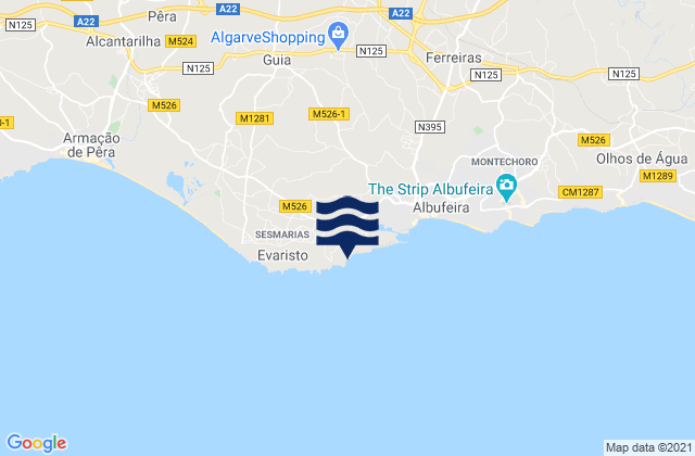 Carte des horaires des marées pour Praia de Arrifes, Portugal
