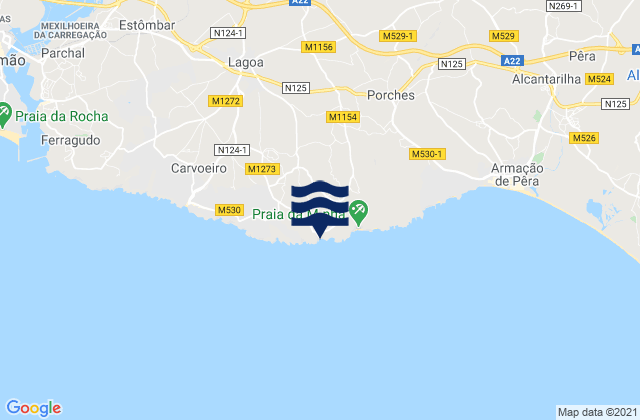 Carte des horaires des marées pour Praia de Benagil, Portugal