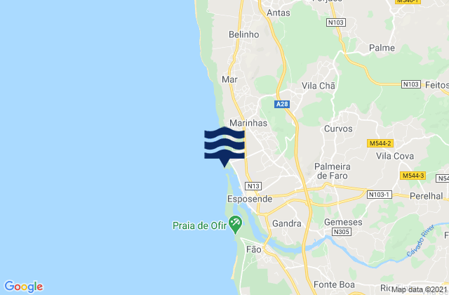 Carte des horaires des marées pour Praia de Esposende, Portugal