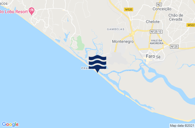 Carte des horaires des marées pour Praia de Faro, Portugal