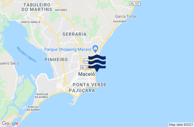 Carte des horaires des marées pour Praia de Jatiuca, Brazil