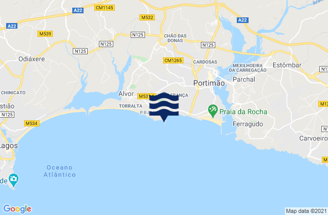 Carte des horaires des marées pour Praia de João de Arens, Portugal