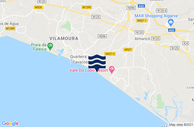 Carte des horaires des marées pour Praia de Loulé Velho, Portugal