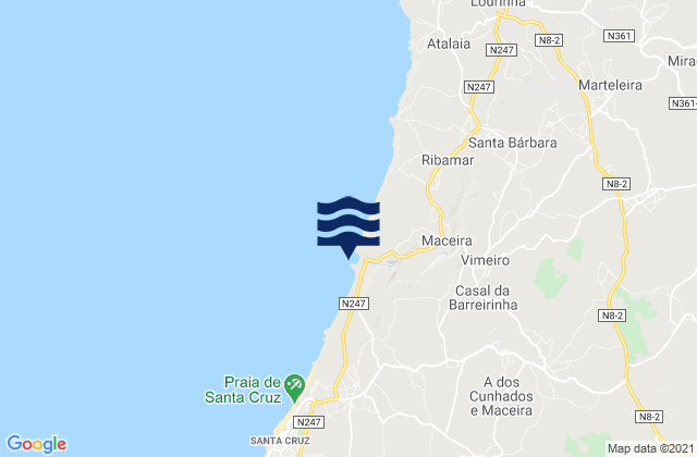 Carte des horaires des marées pour Praia de Porto Novo, Portugal
