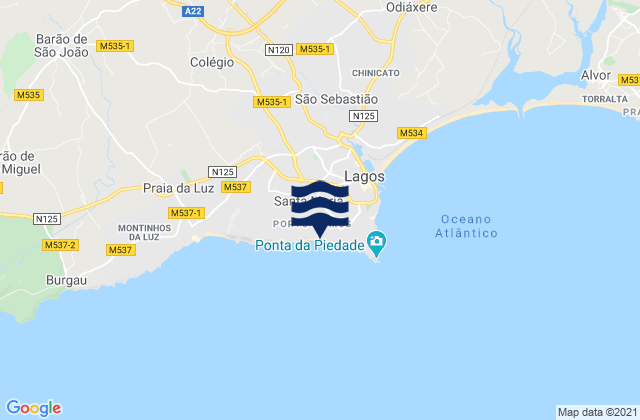 Carte des horaires des marées pour Praia de Porto de Mós, Portugal