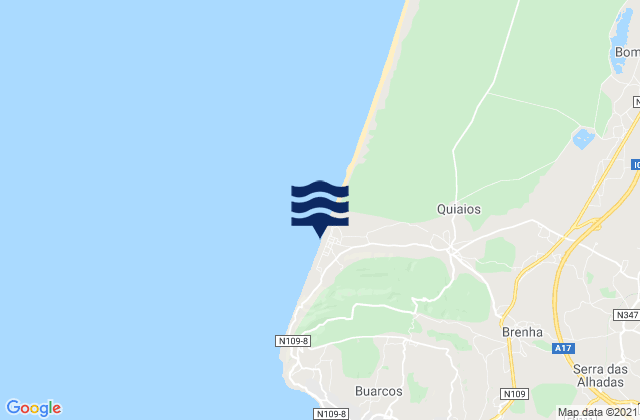 Carte des horaires des marées pour Praia de Quiaios, Portugal