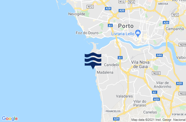 Carte des horaires des marées pour Praia de Salgueiros, Portugal