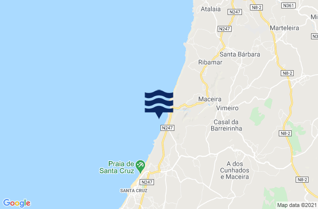 Carte des horaires des marées pour Praia de Santa Rita, Portugal