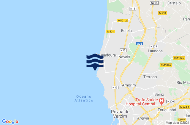 Carte des horaires des marées pour Praia de Santo André, Portugal