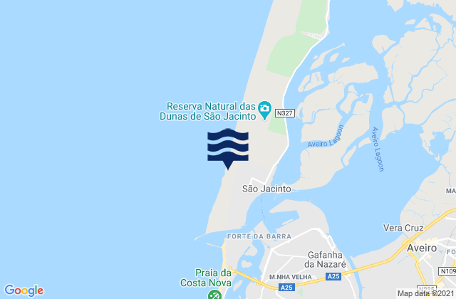 Carte des horaires des marées pour Praia de São Jacinto, Portugal