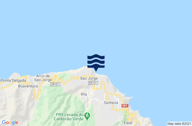 Carte des horaires des marées pour Praia de São Jorge, Portugal