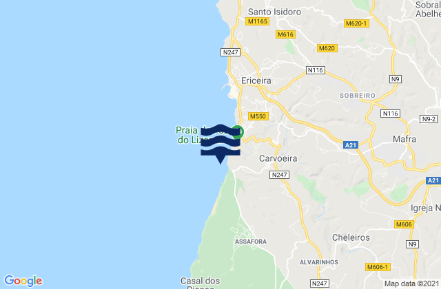Carte des horaires des marées pour Praia de São Julião, Portugal