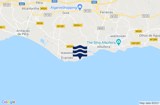 Carte des horaires des marées pour Praia de São Rafael, Portugal