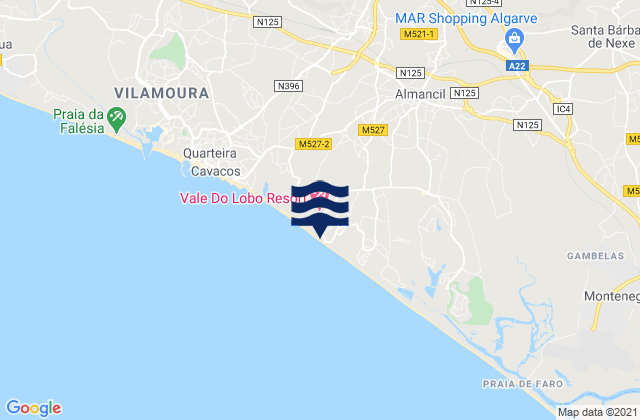 Carte des horaires des marées pour Praia de Vale do Lobo, Portugal