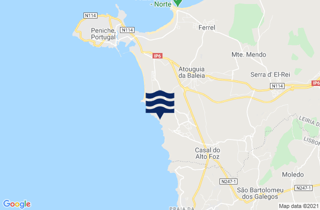 Carte des horaires des marées pour Praia do Alto de Santa Luzia, Portugal