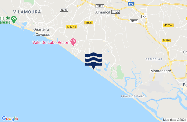 Carte des horaires des marées pour Praia do Anção, Portugal
