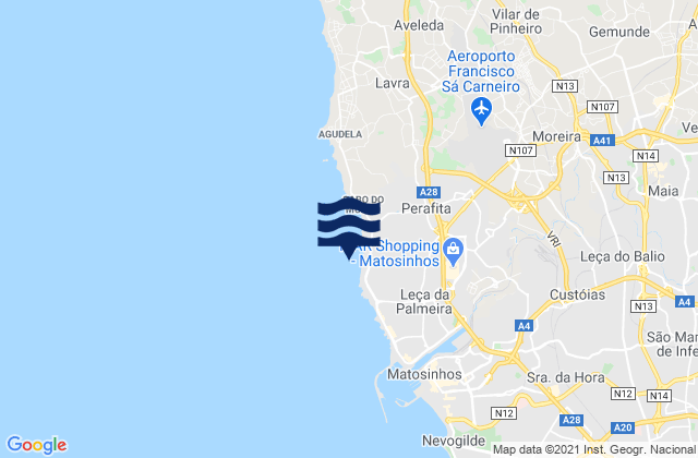 Carte des horaires des marées pour Praia do Aterro, Portugal