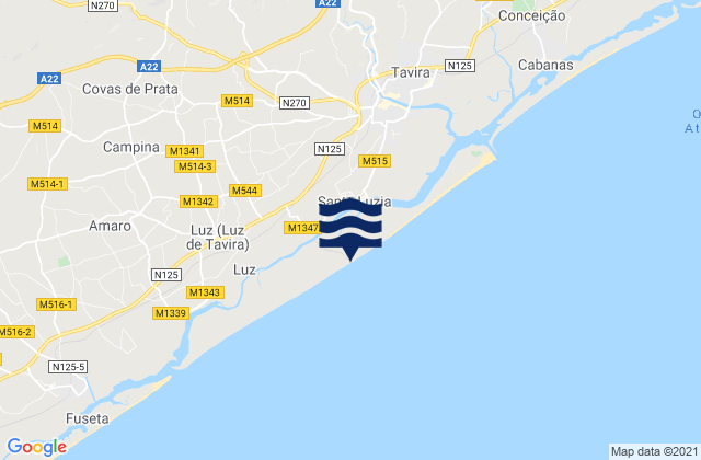Carte des horaires des marées pour Praia do Barril, Portugal